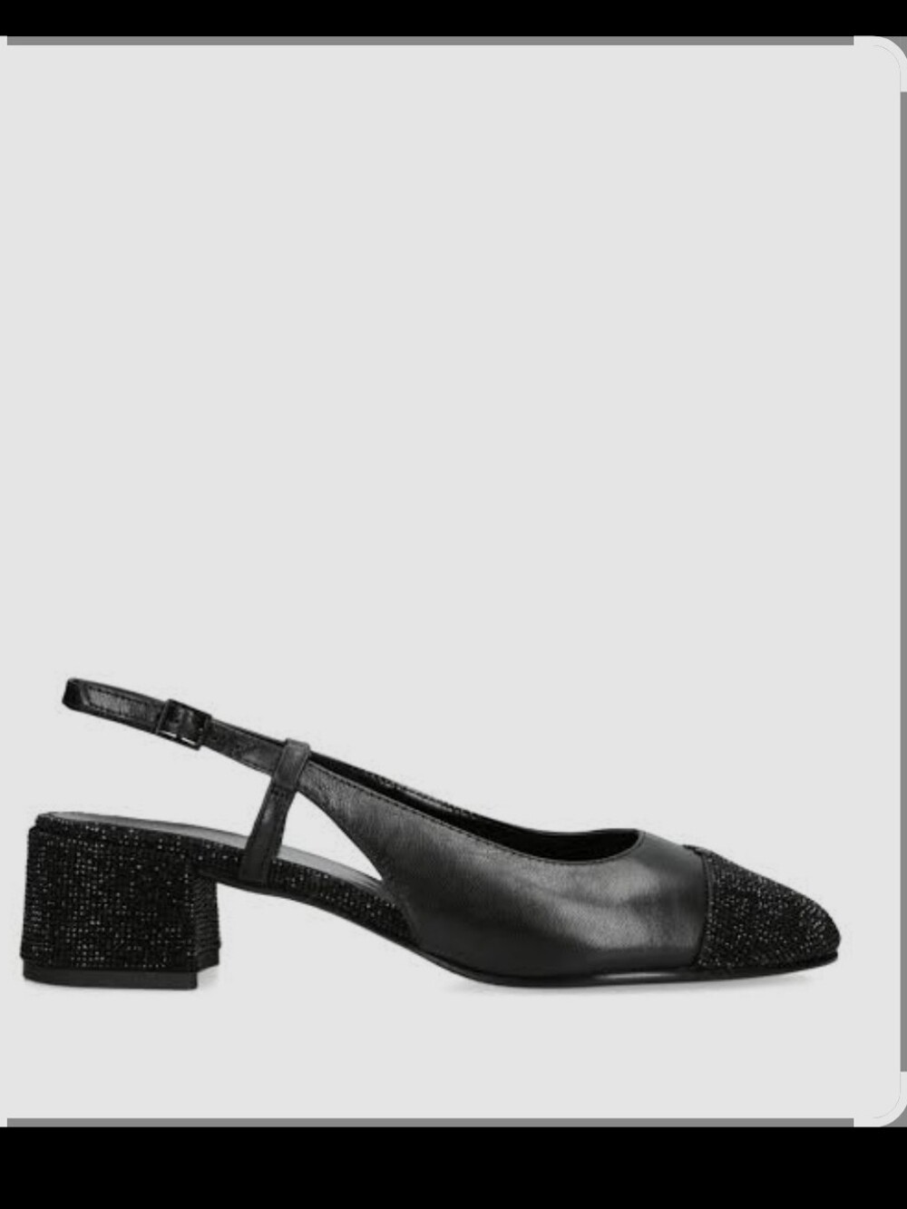 #701 Tory Burch black leather block heel slingback pumps with glittery embellish - Picture 2 of 3
